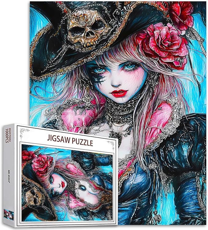 Pirate Girl Jigsaw Puzzles for Adults 1000 Pieces Sugar Skull Woman Pictures Captain DIY Puzzles for Challenging Family Activity Games Art Craft Puzzle Wall Decor Unique Gifts 20x27 Inches - sugar skull poster print