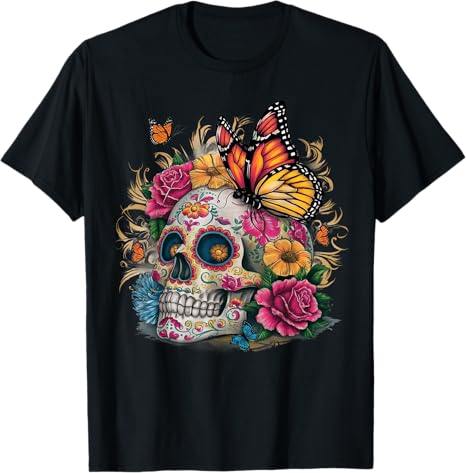 Skeleton Vintage Halloween Graphic Artwork - sugar skull t-shirt womens