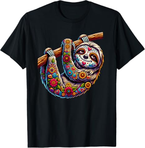 Sugar Skull Sloth Halloween For Men Women Kids - sugar skull t-shirt womens