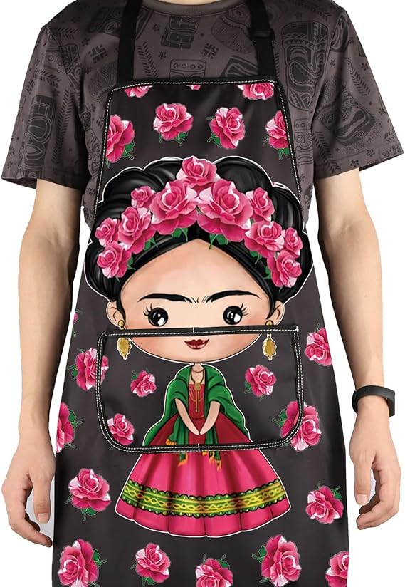 TOBGBE Funny Mexican Coffee Cups Apron Adjustable With Pockets Mexican Theme Decorations Gift - sugar skull apron for women