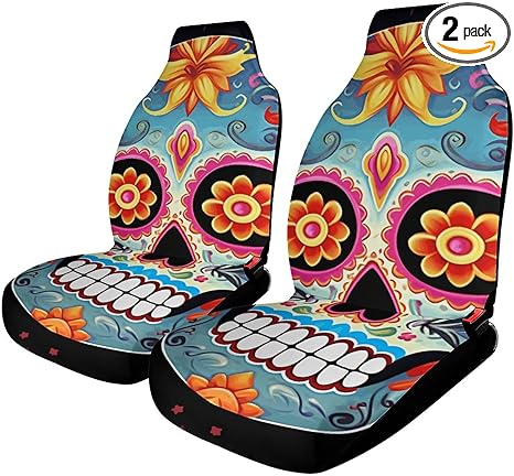 Universal Car Seat Cover, Sugar Skulls Print Vehicle Seat Cover Automotive Seat Cover Durable Protection, Easy Installation - sugar skull car seat covers set