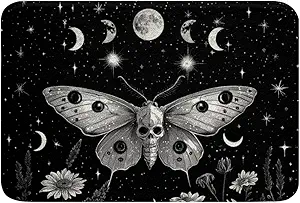 Erosebridal Boys Gothic Moth Doormats Floor Mats, Bohemian Trippy Sun Moon Bath Mat Halloween Sugar Skull Bathroom Rugs for Kids Girls Teens, Boho Exotic Floral Bathroom Accessories 16"X 24" - sugar skull floor mat