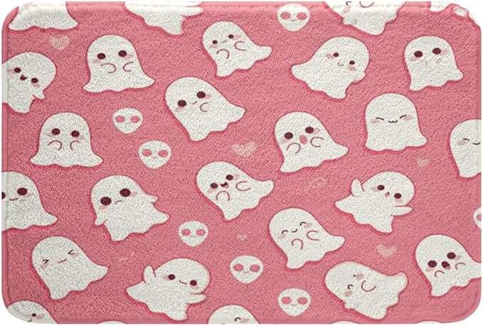 Erosebridal Cartoon Ghost Bathroom Rugs Cute White Silhouette Rug 20"x32",Goth Sugar Skull Floor Mats Kawaii Shadows Pink Bathroom Decor,Halloween Decorations Indoor - sugar skull floor mat