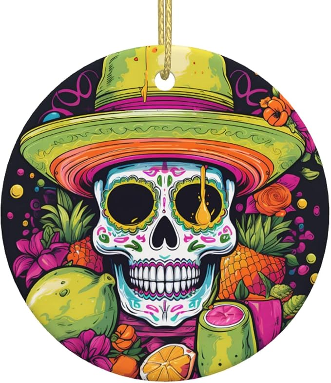 Ceramic Ornaments, Sugar Skull Christmas Decoration Gift, Round Ceramic, Tree of Life Ornament, Christmas Tree Ornaments, Christmas Holiday Decor, Xmas Ornament for Family - sugar skull christmas decorations