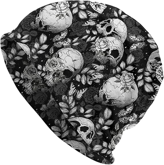 Flower Sugar Skull Beanie Hat Adult Skull Cap Warm Slouchy Knit Hat Headwear Gift for Men Women - sugar skull wallets for women