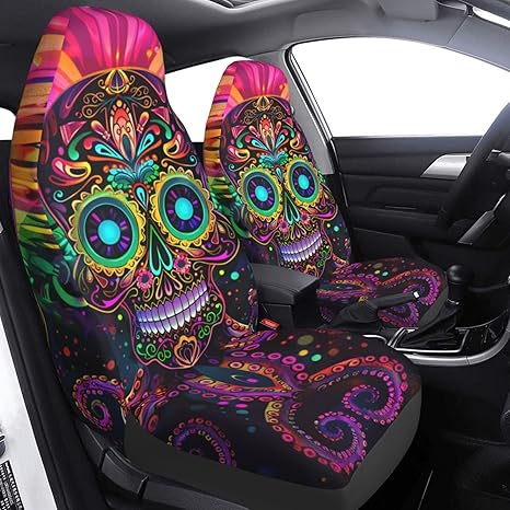 Sugar Skull Octopus Tentacle 2 Pcs Car Seat Covers Set Vehicle Front Seat Protector Auto Interior Accessories Protetors Car Mat Covers Universal fit Most Car SUV Van Truck - sugar skull car floor mats
