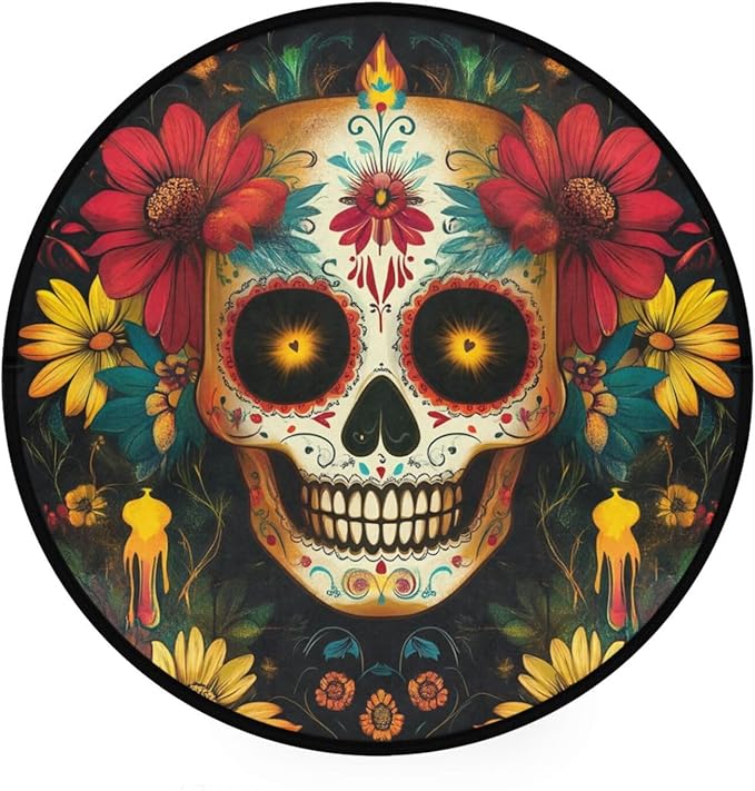 ALAZA Sugar Skull and Flowers Round Floor Mat Non-Slip Absorbent Floor Mat for Living Room Bedroom Study Room,36.2 inch Diameter - sugar skull floor mat