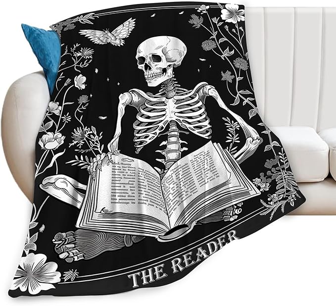 Reading Throw Blanket Ultra Soft Cozy Funny Skeleton Read Book Blanket Fleece Fuzzy Plush Skull Reading Lovers Reader Librarian Decor Gifts for Women Girls Adults Couch Sofa 50"x40" - sugar skull throw blanket