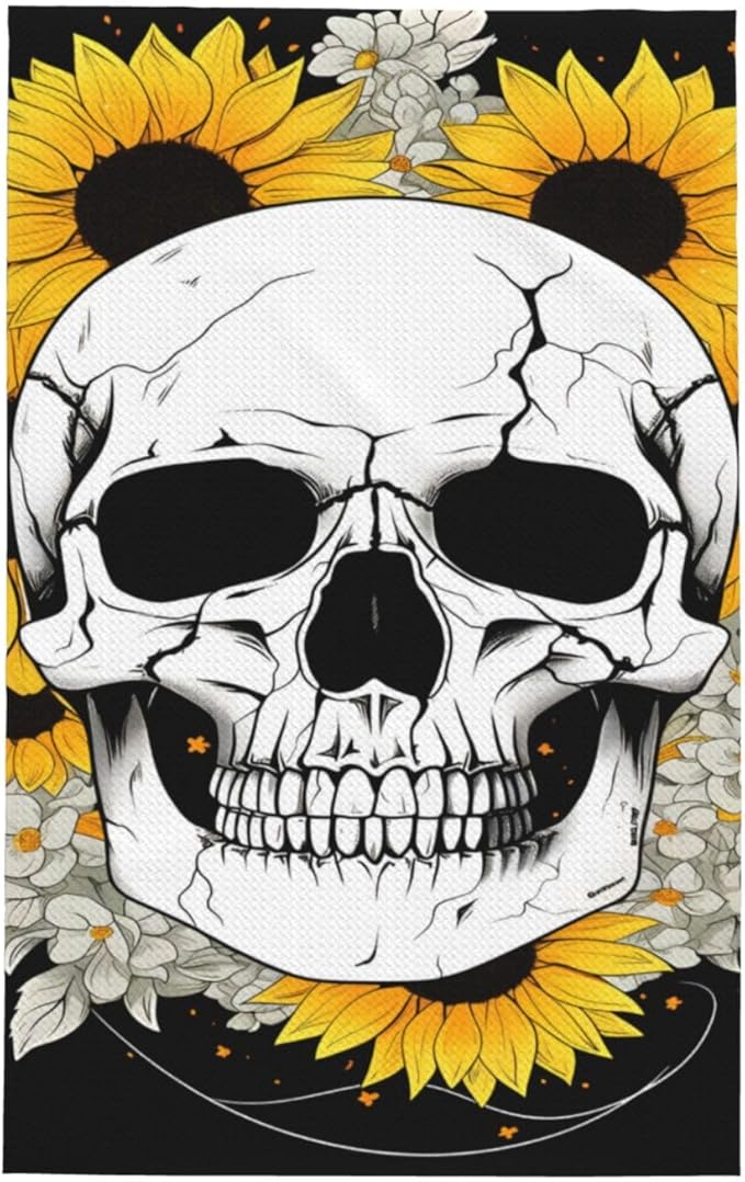 Sunflower Sugar Skull Kitchen Towel Waffle Weave Quick Dry Tea Towel 16x26 Inch Dish Cloth for Kitchen Dry - sugar skull beach towel