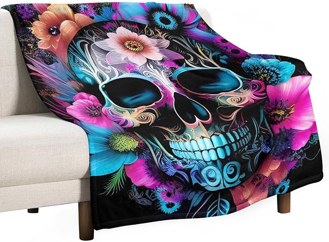 Sugar Skull Flower Throw Blankets Fleece Blanket Super Soft Plush Throw Blanket Cozy Fuzzy Bed Blankets Microfiber Flannel Blankets for Couch, Bed, Sofa-40"x50" - sugar skull car floor mats