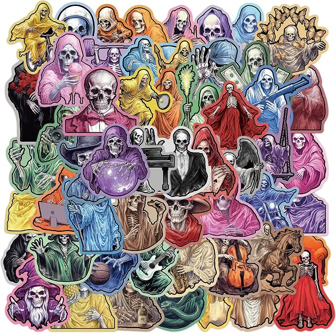 Sugar Skull Stickers - 55 Pcs Skeleton & Spooky Stickers for Adults & Teens - Waterproof - sugar skull vinyl sticker