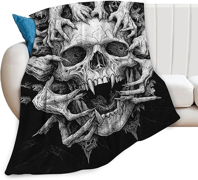 Skull Blanket for Girls Boys Horrible Gothic Throw Blankets Soft Cozy Warm Fuzzy Fleece Cool Black White Bedding Flannel Throws Stuff Gifts for Skull Lovers Kids Men Women Bedroom Decor 50"x40" - sugar skull throw blanket