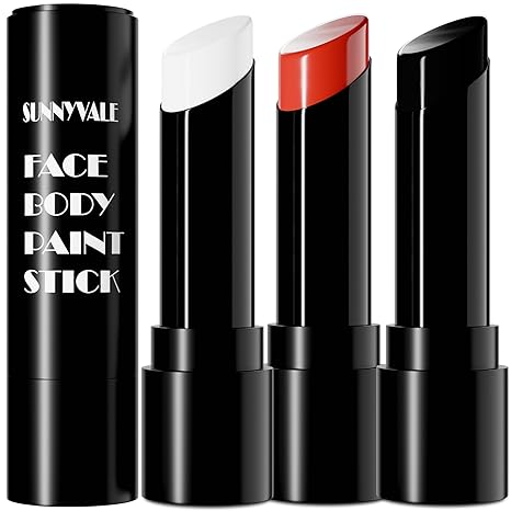 SUNNYVALE Halloween Clown Black White Red Face Body Paint Stick Cream,Eye Black for Sport, Hypoallergenic Foundation for Skeleton Vampire Skull Cosplay Special Effects Costume SFX Halloween Makeup Kit - sugar skull makeup kit