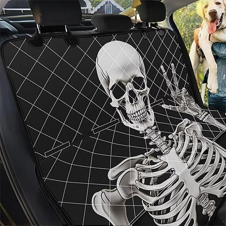 Skull Dog Car Seat Cover for Back Seat Black Dog Car Backseat Cover, Heavy Duty Pet Hammock Cover Seat Protection Accessories,XL - sugar skull car pet seat cover