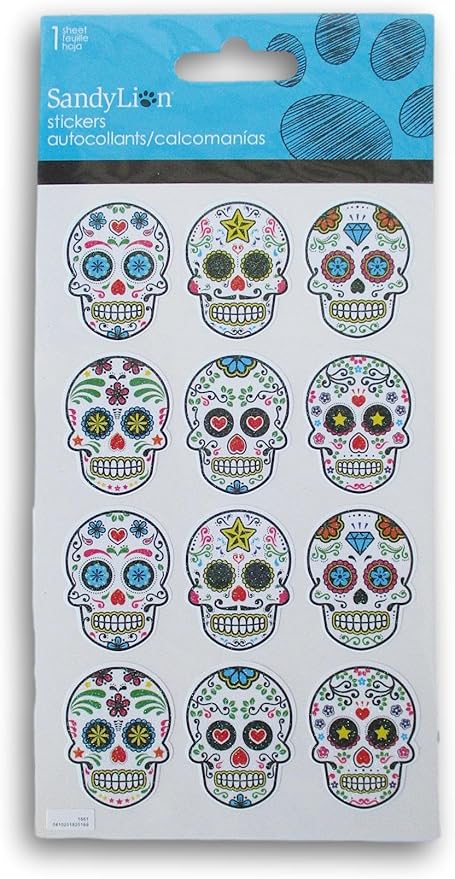 Sugar Skull Stickers for Crafts - Day of The Dead Stickers - 12 Pieces - sugar skull nail art