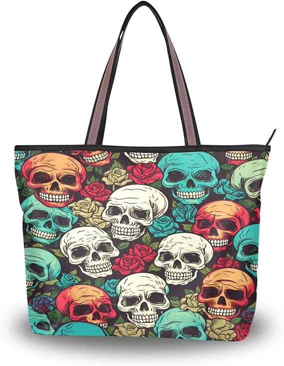 Sugar Skull with Rose Flower Women Tote Bag Handbag Large Capacity Shoulder Bags - sugar skull handbags for sale