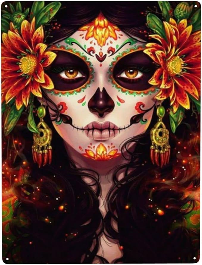 Vintage Sugar Skull Poster Metal Aluminium Tin Sign 12x16 Inch Wall Decor - sugar skull poster print