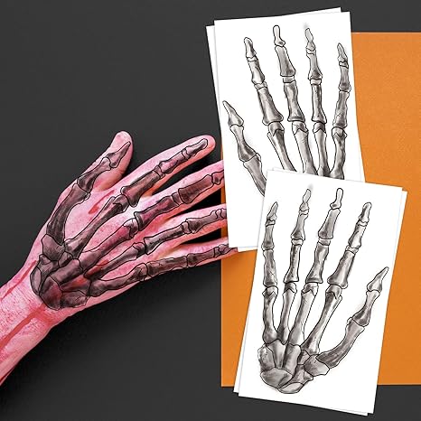 4-Pack Skeleton Hand Temporary Tattoo Stickers for Adults and Kids, 4.9 x 8.2 Inch Halloween Cosplay Skeleton Tattoos for Hands and Body - sugar skull temporary tattoo