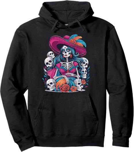 Colorful Calavera Art for Día de Muertos Fans - sugar skull hoodie mens