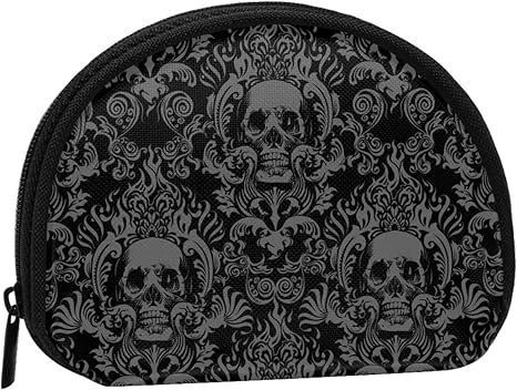 Gothic Skull Black Small Coin Purse Mini Wallet Coin Pouch Ornament Change Purse for Women Men Girls - sugar skull wallets for women