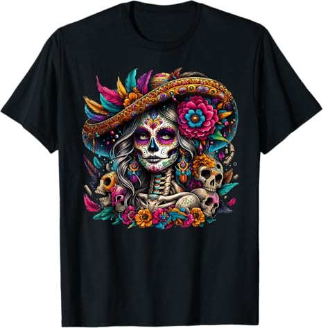 De Los Muertos Halloween Day of The Dead Mat - sugar skull t-shirt womens