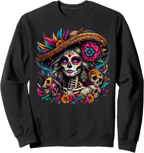De Los Muertos Halloween Day of The Dead Mat - sugar skull sweatshirt womens