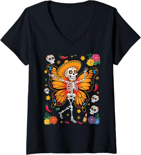 Day of the Dead Sugar Skull Skeleton Butterfly Mat - sugar skull t-shirt womens