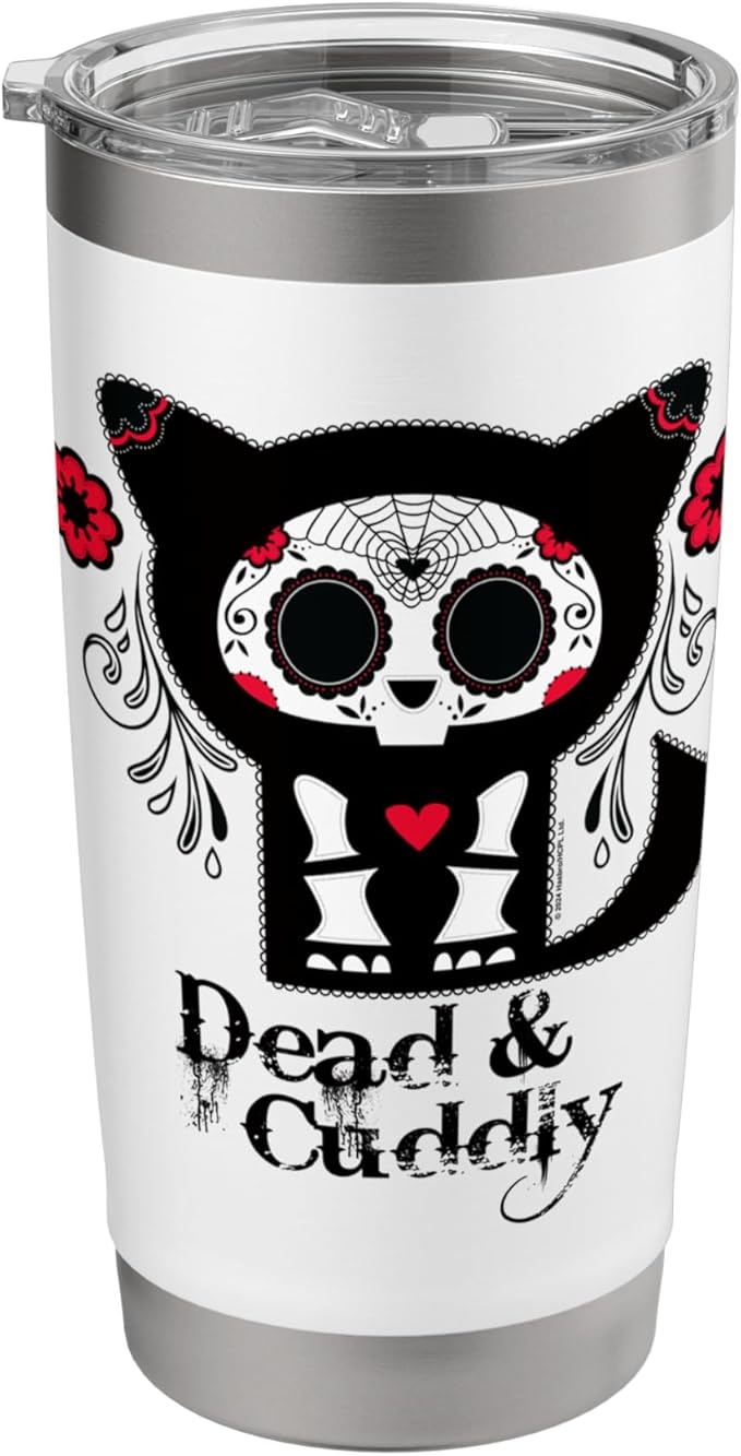 Skelanimals Kit Cat Vintage Dead & Cuddly Floral Sugar Skull Stainless Steel Insulated Tumbler - sugar skull tumbler with straw