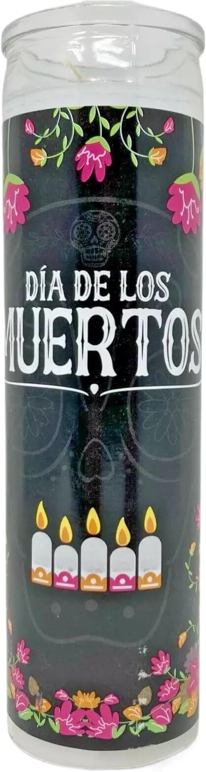 Dia de Los Muertos Decorative Candle Holder, Glass Jar with Sugar Skull Design, 8 in, Design May Vary - sugar skull candle holder