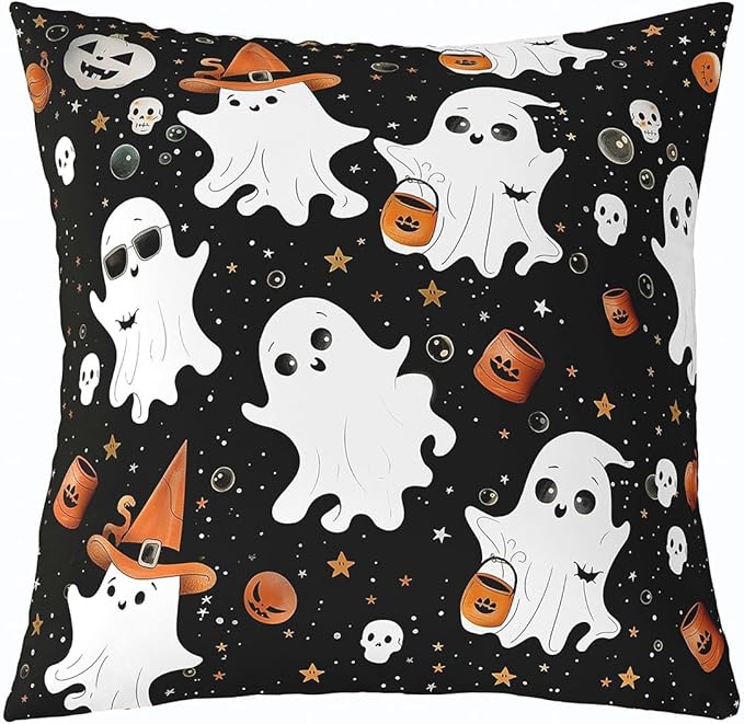 Erosebridal Kids Cute Ghost Cushion Cover Halloween Kawaii Sketelon Decorative Pillow Cover Starry Sky Throw Pillow Cover 16X16 Gothic Sugar Skull Pillow Cover Halloween Decorations - sugar skull throw pillow