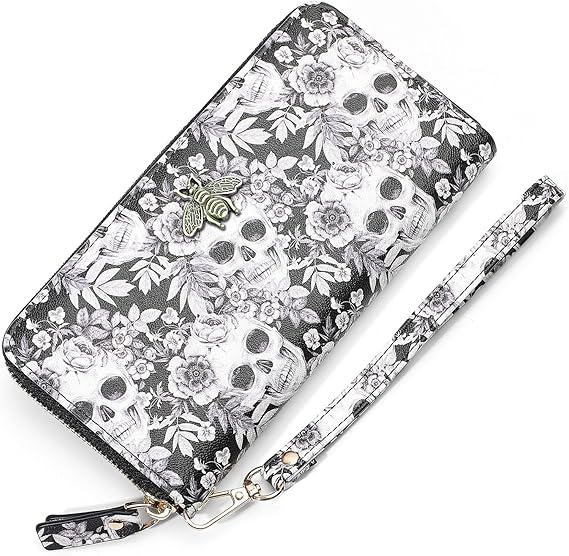Women Wallet RFID Blocking Ladies Clutch Purses Long Wristlet Wallets for Women - sugar skull wallets for women