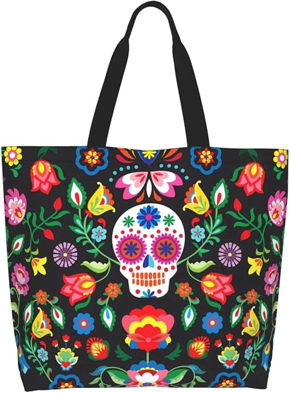 Camouflage Camo Large Tote Bag Casual Shoulder Bags Reusable Grocery Handbag For Women Travel Shopping Gym - canvas sugar skull tote bag