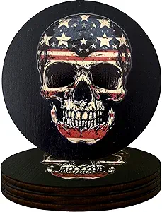 Set of 4 Cute Sugar Skull Coasters for Drinks - Retro Halloween Kitchen Room Decor for Home and Office - Unique Decorations for Gothic Theme Party Decorations - Horror Bar Gift for Him and Her - sugar skull garden decor