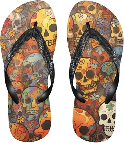 YMGQYJ - sugar skull flip flops womens