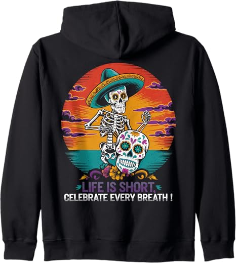 Sugar Skulls & Halloween Day of The Dead - sugar skull zip up hoodie mens