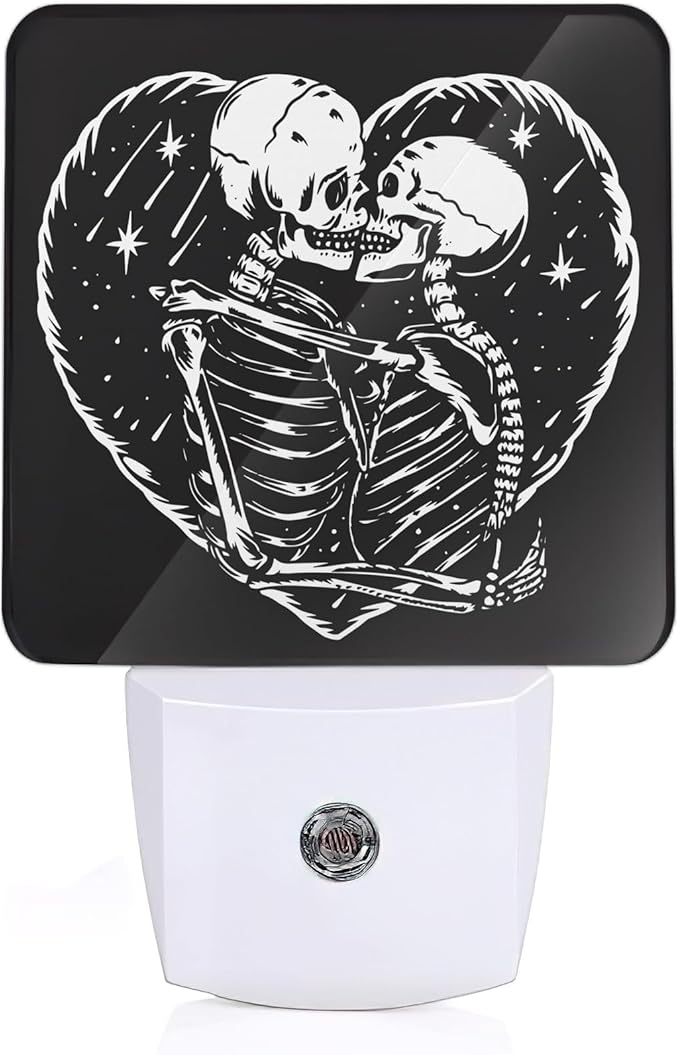 Skull Skeleton Love Night Light,Plug in Night Light, Dusk to Dawn Sensor Nightlights for Stairway/Hallway/Kitchen/Bedroom/Bathroom 0.5W - sugar skull table lamp