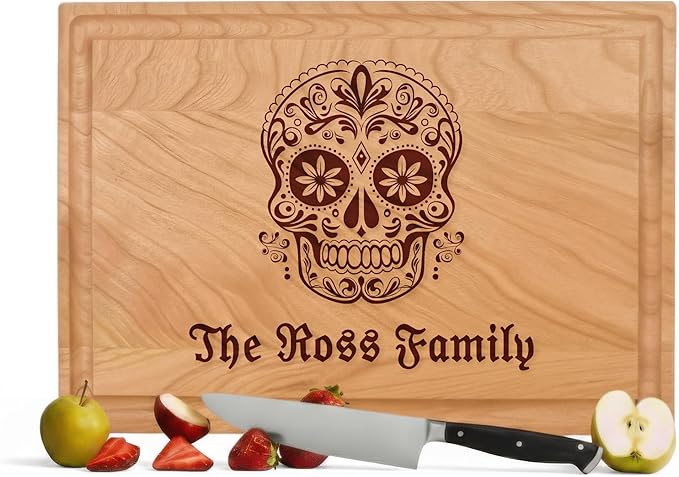 Sugar Skull Cutting Board, Personalized Sugar Skull Gifts, Dia De Los Muertos Decor, Day of the Dead Kitchen Decor, Housewarming Gift - sugar skull apron for women