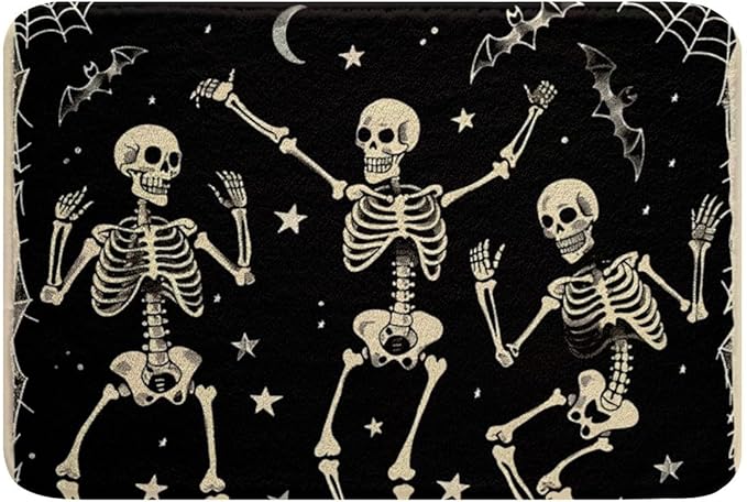 Erosebridal Kids Sugar Skull Bathroom Rugs, Skeleton Bones Bath Mat 20"X 32", Halloween Horror Bat Doormats Floor Mats for Boys Teens Adult Men, Gothic Spooky Starry Sky Bathroom Accessories, Black - sugar skull floor mat