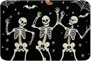 Erosebridal Sugar Skull Bath Mat 20"X 32", Skeleton Bones Doormats Floor Mats for Kids Boys Girls Teens Adult, Halloween Horror Bathroom Rugs Gothic Spooky Starry Sky Entryway Rug, Black White - sugar skull toilet mat set