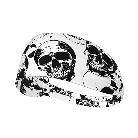 Black Skulls Elastic Exercise Headband For Women&Men,Wide Headbands For Women Athletic Sweatbands - Fashion Elastic Sports Hair Band For Yoga Fitness - sugar skull flower crown