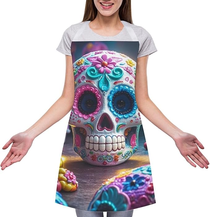 Cooking Kitchen Aprons Sugar Skulls Aprons for Women Men Waterproof Apron with Pockets Adjustable Bib Neck Chef Aprons Cooking Aprons for Kitchen BBQ Grilling Painting Grooming - sugar skull apron for women