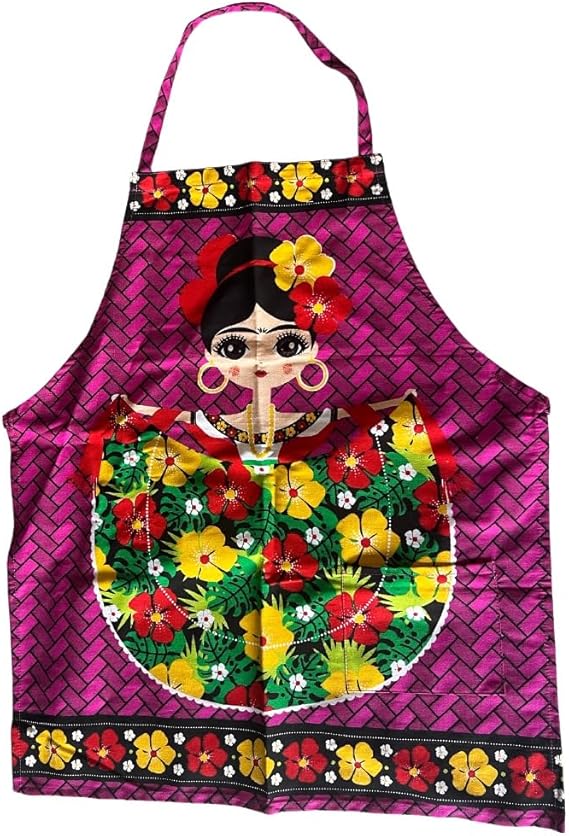 Mexican Themed Apron - 100% Cotton, Liquid Repellent, Durable, with Pocket - Ideal for Kitchen, Painting, Cleaning, Crafts - sugar skull apron for women
