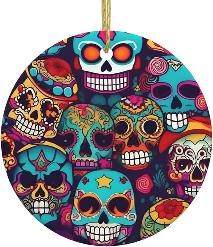 Sugar Skulls Christmas Decorations,Holiday Ornaments Gifts Ideas,2.9" Ceramic Hanging Ornament Tree Hanging - sugar skull christmas decorations