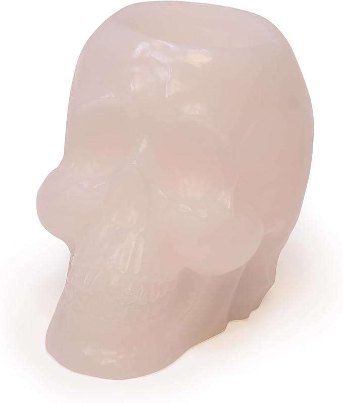 Mark Feldstein & Associates Wax Skull Flameless LED Color Changing Candle Halloween Tabletop Decor, White, 4.5 Inch - sugar skull candle holder