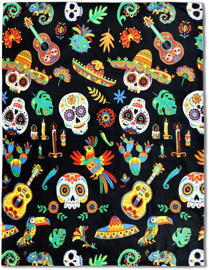 Sugar Skull (Fiesta) Soft Plush 50x60in Blanket - All Season Gifts and Decor - sugar skull throw blanket
