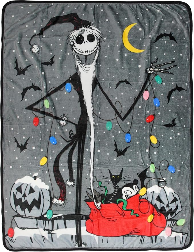 Nightmare Before Christmas Sandy Claus Jack Skellington Blanket 46"x60" Cozy Soft Fleece Throw Blanket for Bed Couch - sugar skull throw blanket