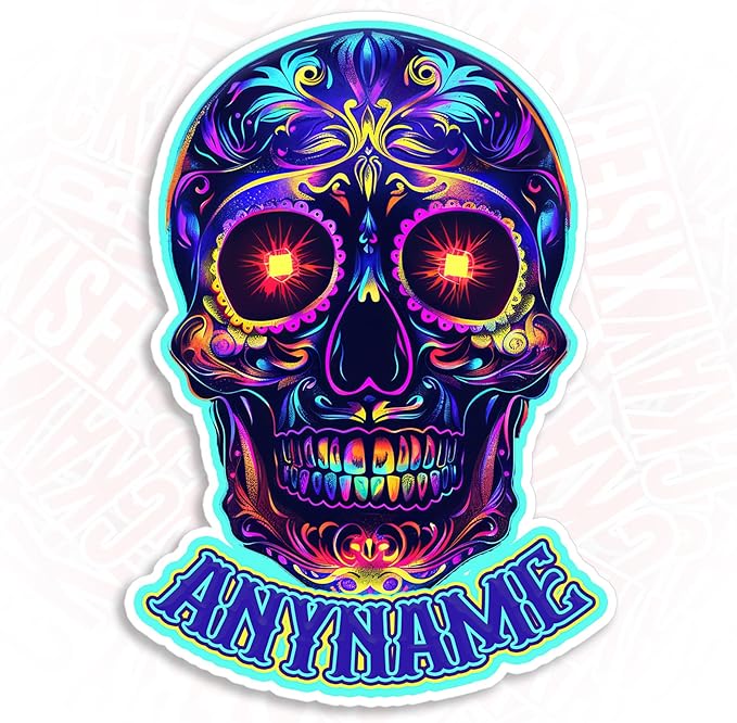 Personalized Sugar Skull Name Decal - Custom Skull Stickers, Vintage Retro Waterproof Die-Cut Vinyl Laptop & Water Bottle Stickers, Funny Car Birthday Gifts for Her & Him - sugar skull vinyl sticker