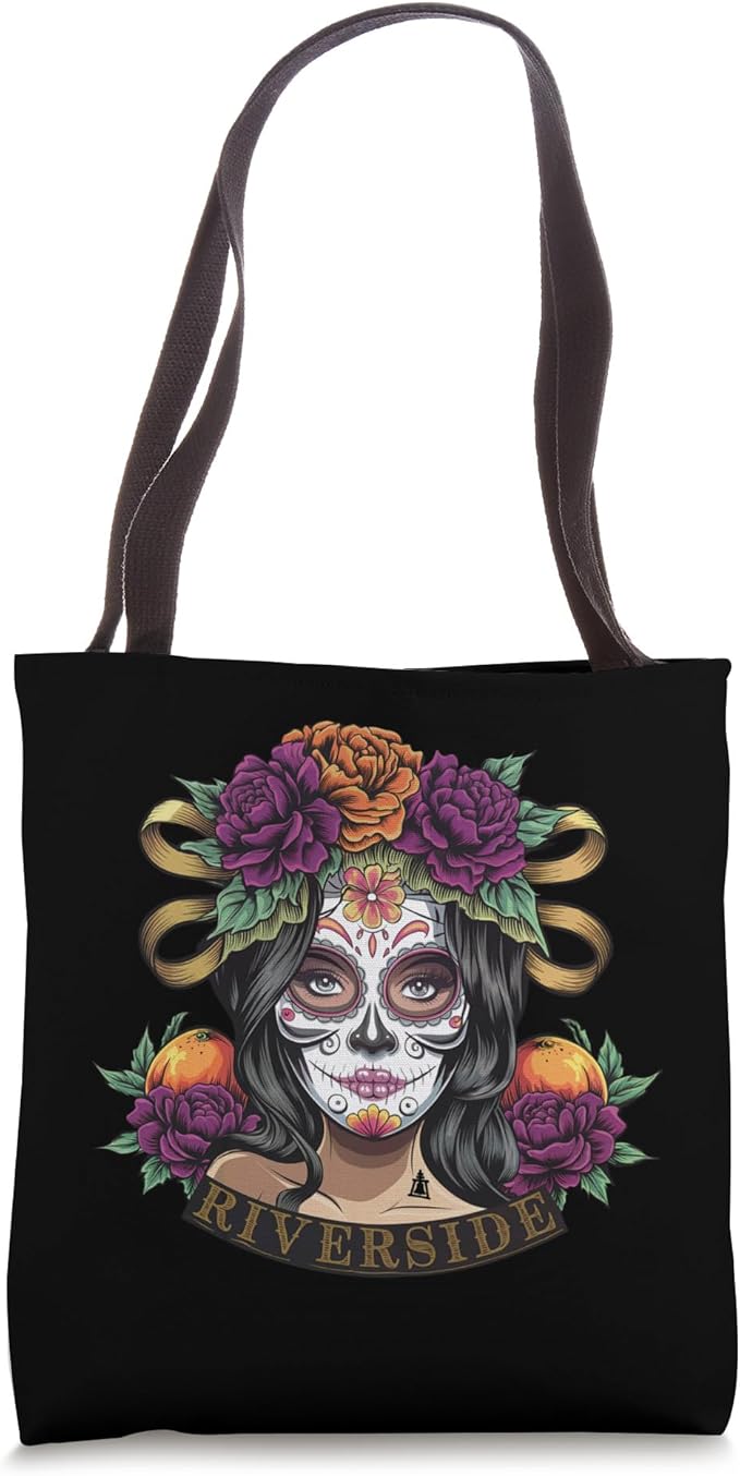 Dia de los muertos, sugar skull, Riverside Tote Bag - sugar skull handbags for sale