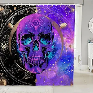 Erosebridal Sugar Skull Shower Curtain Set Goth Skeleton Bath Curtain 72" Wx72 L,Bohemian Sun and Moon Bathroom Accessories Exotic Bone Gothic Boho Decor - sugar skull shower curtain set