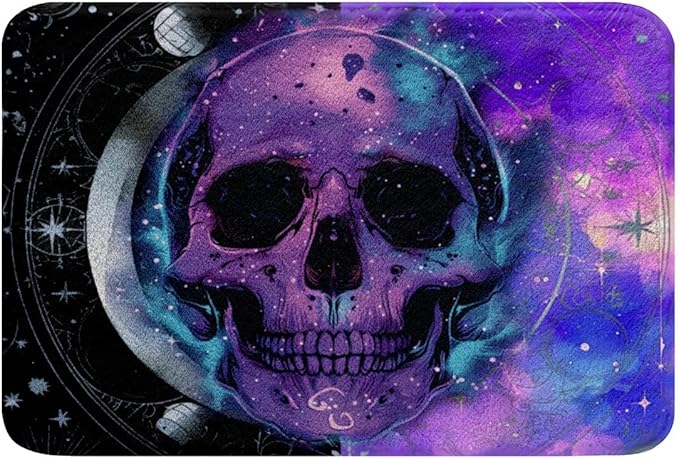 Erosebridal Gothic Outdoor Rug Set Sugar Skull Area Rug,Goth Skeleton Bath Mat 16"x24",Bohemian Galaxy Bathroom Accessories,Boho Bathroom Decor - sugar skull toilet mat set